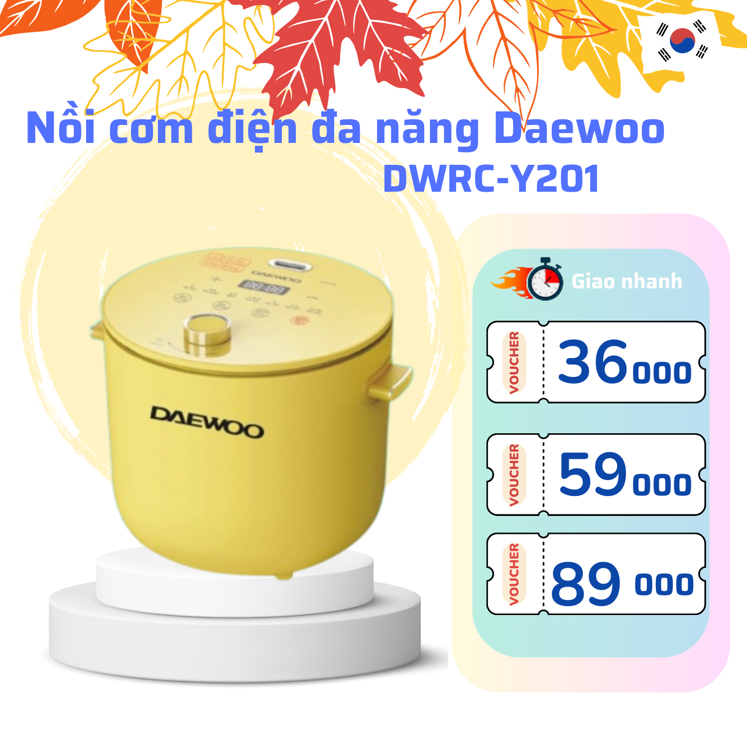 Nồi cơm điện đa chức năng 1L Daewoo DWRC-Y201 công suất 400W, bảo hành 12 tháng, hàng chính hãng