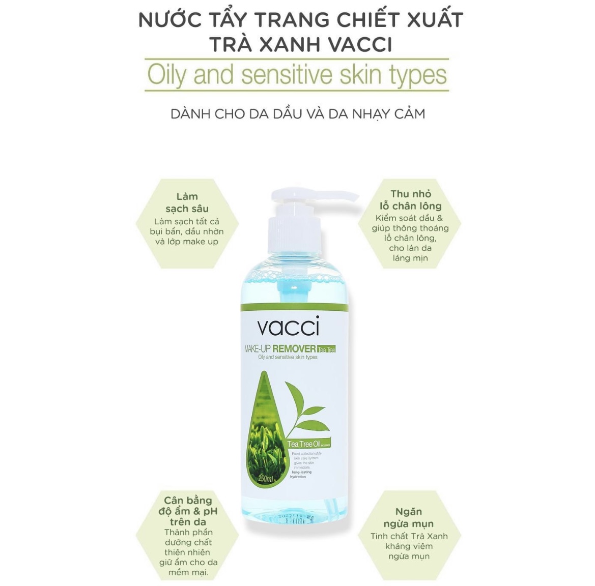 VACCI - NƯỚC TẨY TRANG KHÔNG CỒN - MAKE-UP REMOVER ( NEW 250ml )