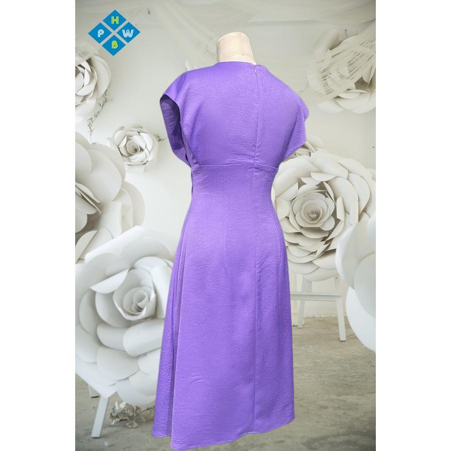 Đầm Tím Xếp Ly Hông Tay Đẹp Dạng Xòe