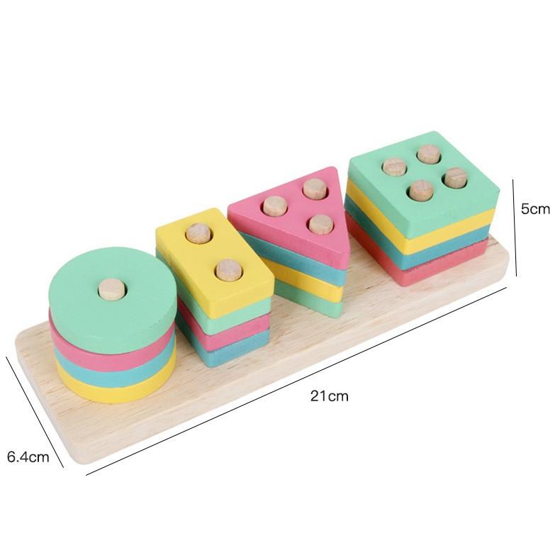 Đồ chơi gỗ Montessori thả hình 4 coc cho bé phát triển kỹ năng cơ bản