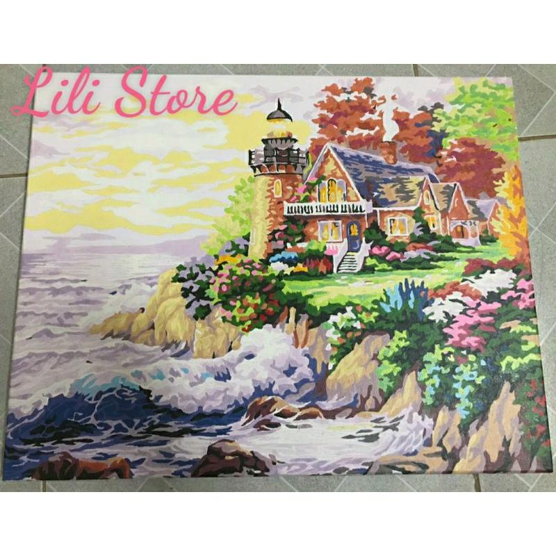 Tranh sơn dầu số hóa tự tô DIY đã căng khung khổ 40x50cm mẫu tranh phong cảnh đẹp nhất