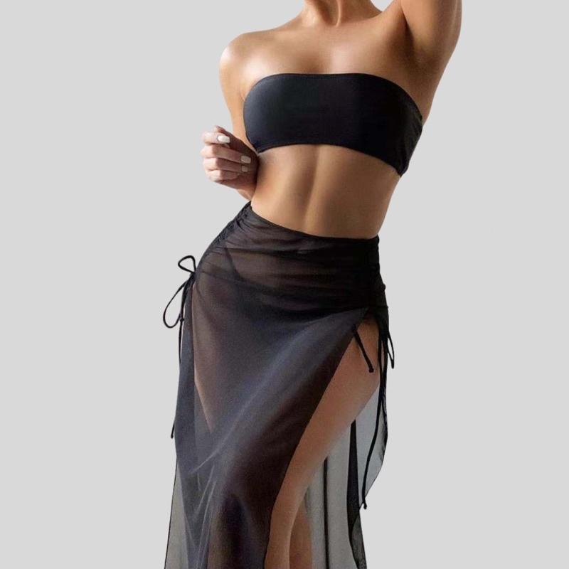 BY012 - Bộ Bikini Đen Gồm Áo Quây Phong Cách Kèm Chân Váy Voan Xẻ Tà Gợi Cảm