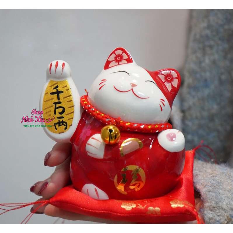 Mèo Thần Tài Để Bàn (Kèm Đệm Lót) 10 cm nghênh đón tài phúc, may mắn, bình an - Mèo chiêu tài