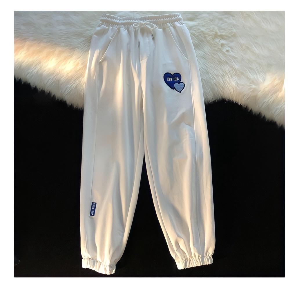 Quần Jogger Nữ Thêu Trái Tim Thun Tăm 3 Màu - Quần Thể Thao Nữ Dáng Rộng Ống Rút