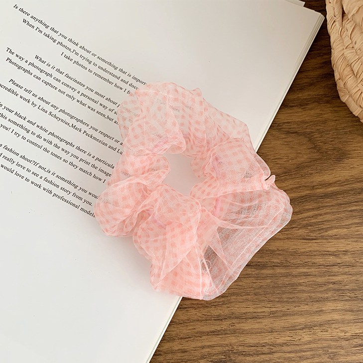 Cột (buộc) tóc scrunchies voan caro xinh xắn M31