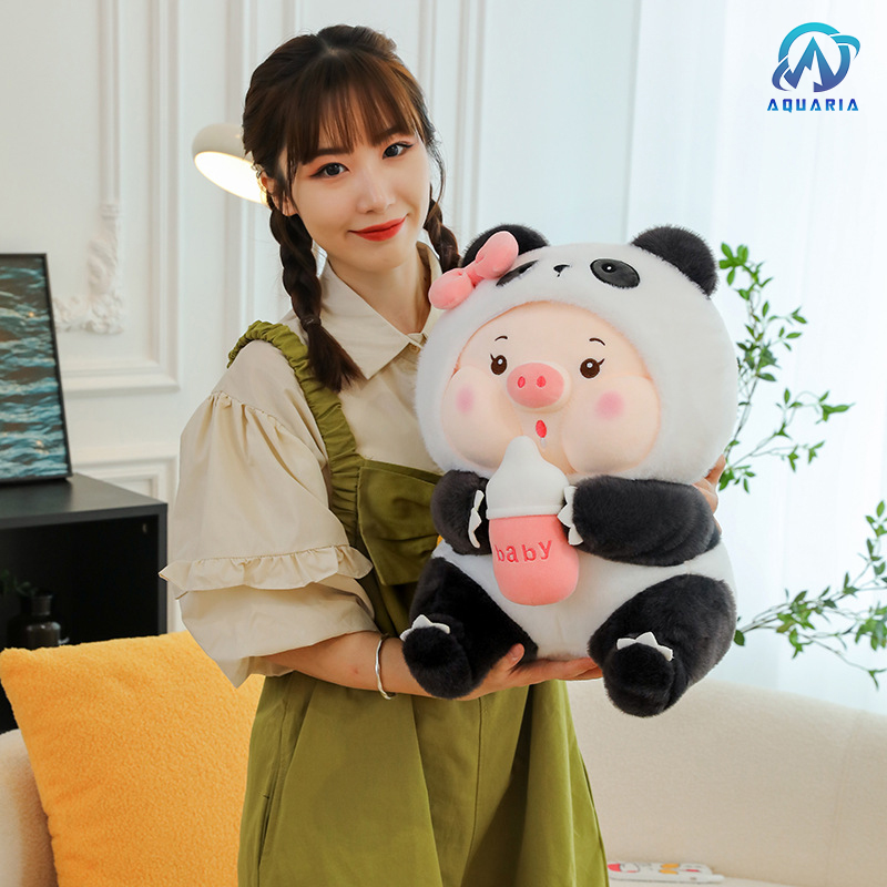 Gấu Bông Heo Cosplay Gấu Trúc Bình Sữa Mặt Nọng Siêu Đẹp - Gối Ôm Heo