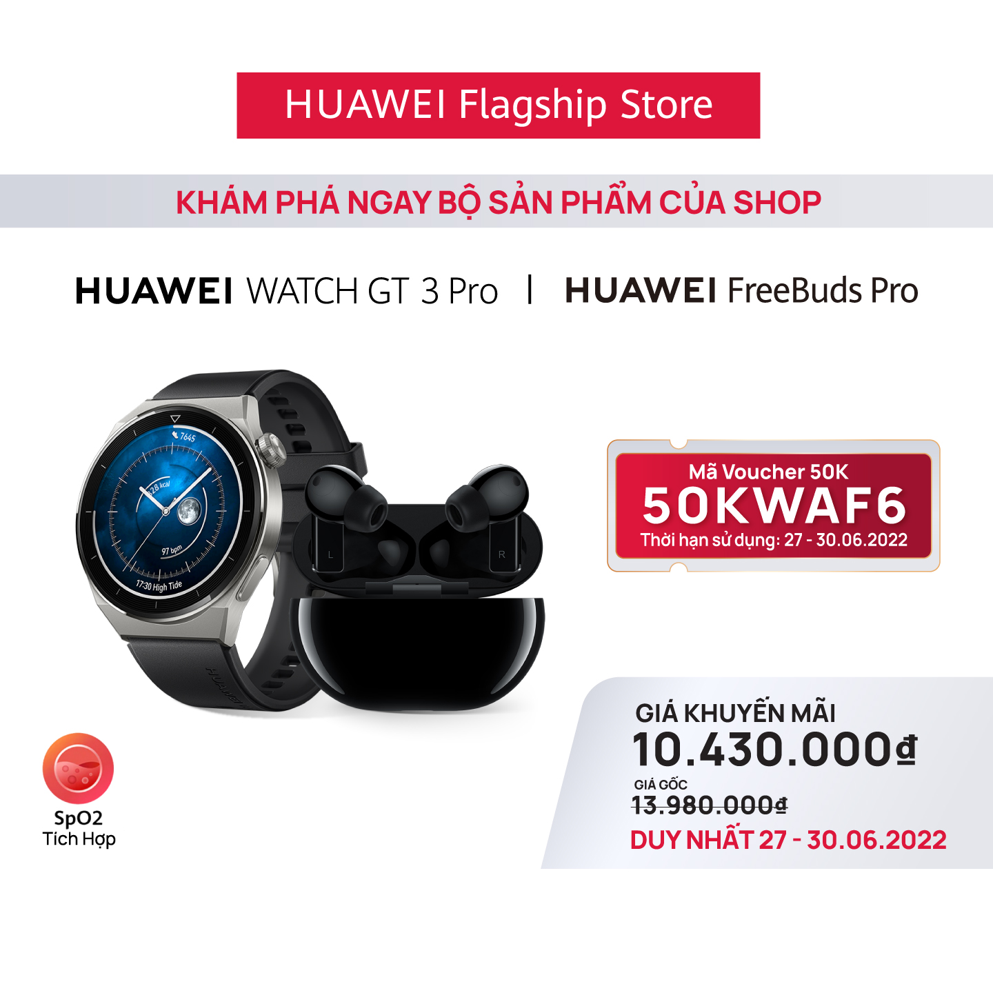 Đồng Hồ Thông Minh HUAWEI WATCH GT 3 Pro + Tai nghe Bluetooth HUAWEI FreeBuds Pro | Hàng Chính Hãng