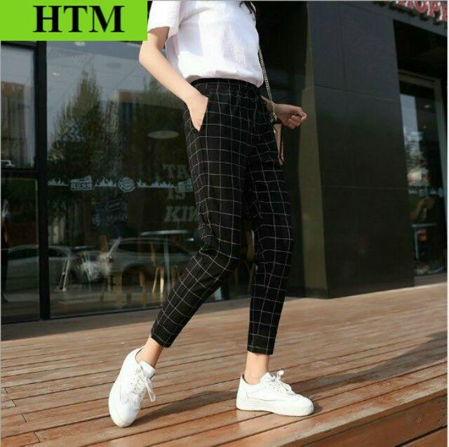 [FREESHIP] Quần Plaidpants Nam Nữ Form Rộng Đường Viền Sọc Caro Bao Ngầu Chân Ống Quần Ôm Siêu Đẹp Hàng Hot Trend HTM FASHION - Xám