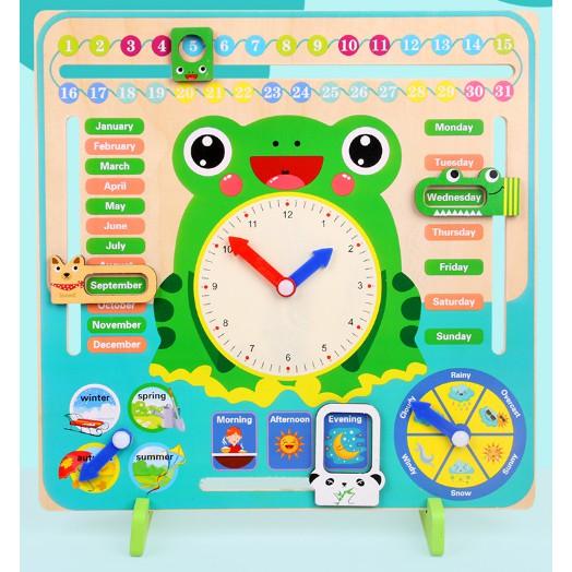 Đồ chơi đồng hồ ếch gỗ đa năng cho bé xem giờ, ngày tháng, thời tiết tiếng Anh cho bé