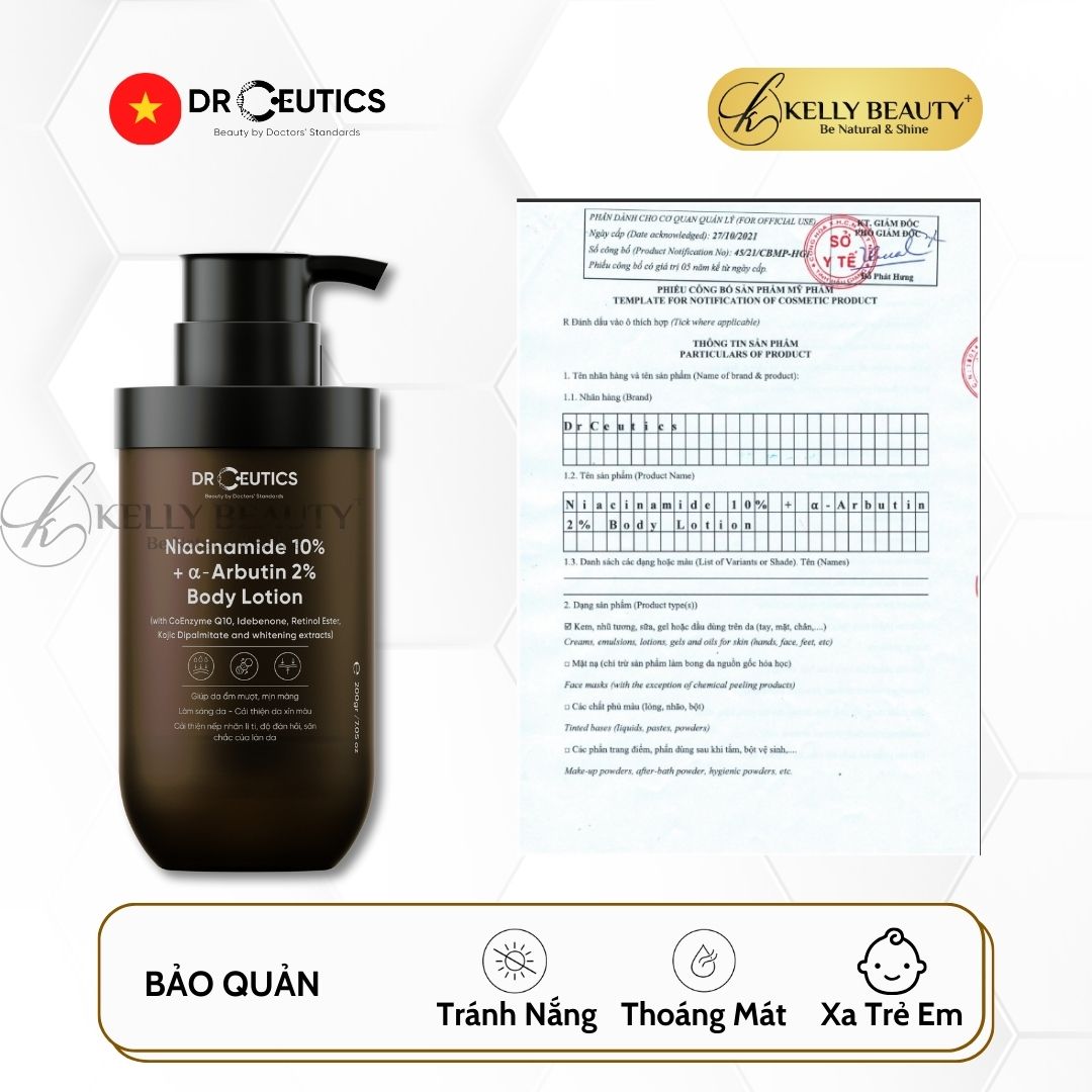 Sữa Dưỡng Thể Trắng Da DrCeutics Niacinamide 10% + Alpha Arbutin 2% Body Lotion | Kelly Beauty