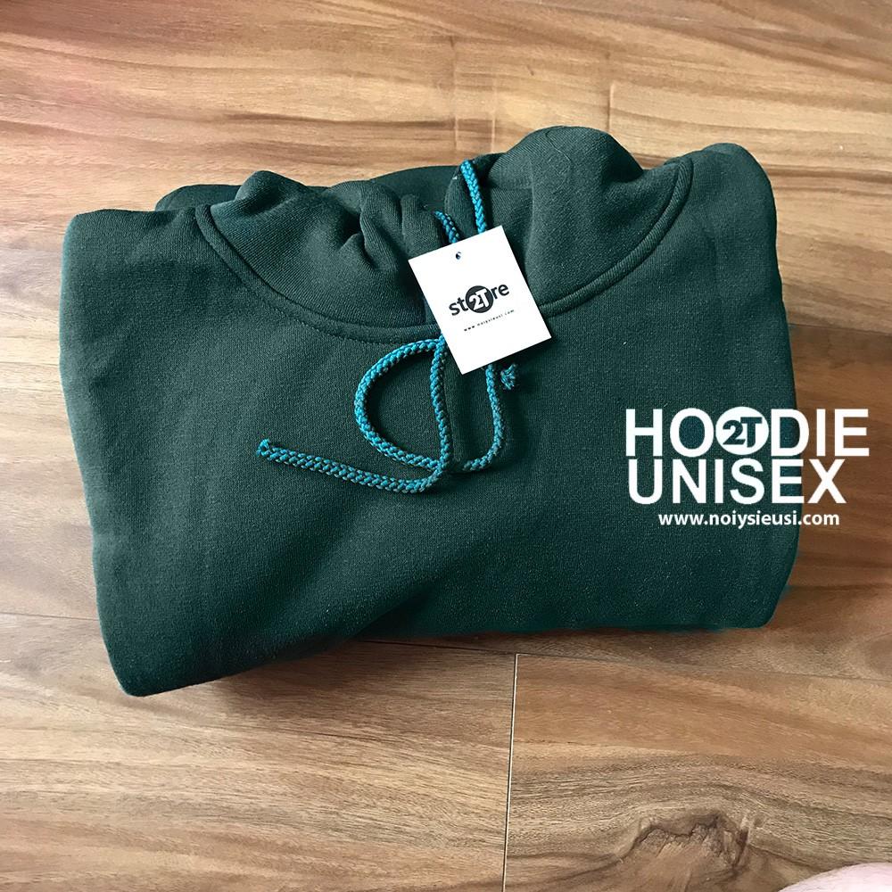 Áo hoodie unisex 2T Store H04 màu xanh rêu khoác nỉ chui đầu nón 2 lớp dày dặn đẹp chất lượng