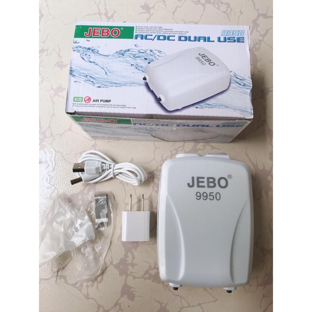Máy thổi oxy tích điện 2 vòi ĐỀ PHÒNG CÚP ĐIỆN hiệu JEBO 9950 thích hợp cho hồ cá cảnh, hồ thủy sinh và đi câu cá