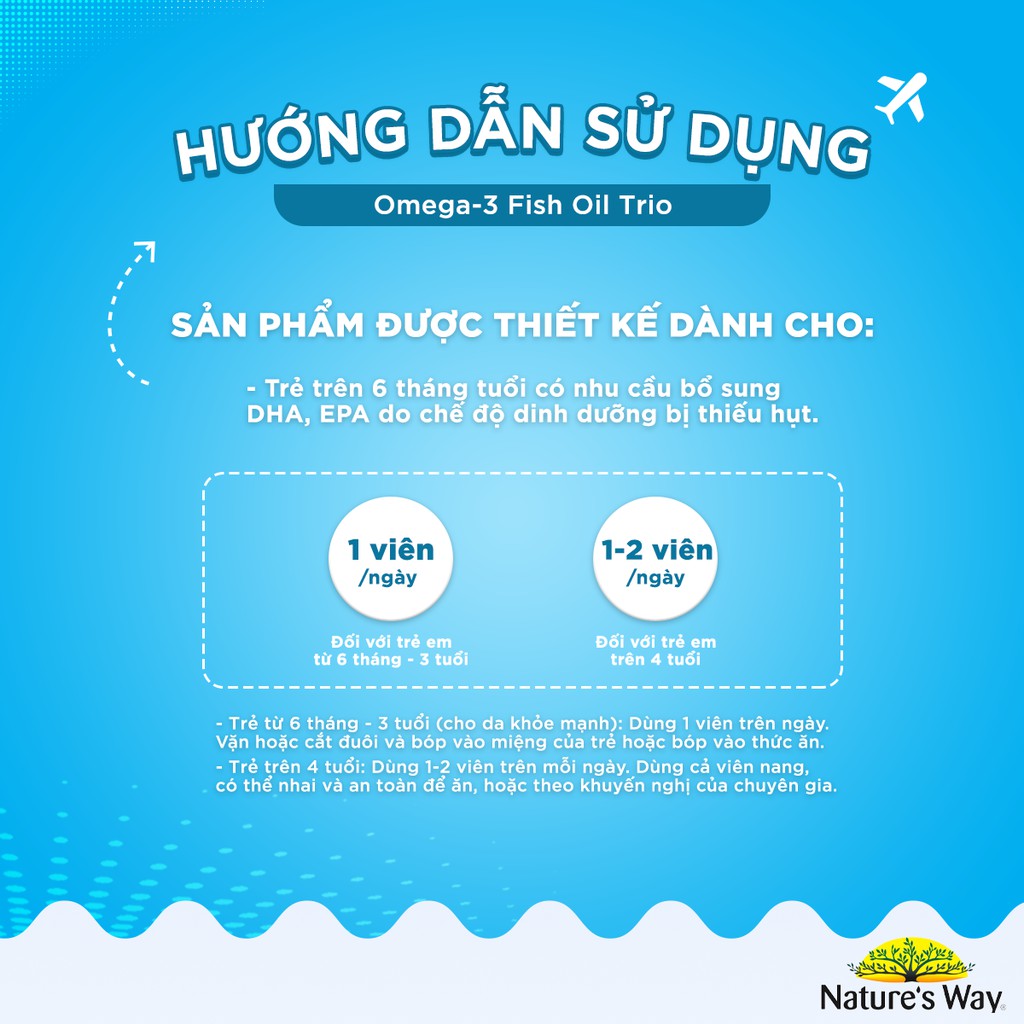 Viên Uống Dầu Cá Nature's Way Omega-3 Fish Oil Trio Giúp Bổ Sung DHA Phát Triển Trí Tuệ Cho Bé 60 Viên