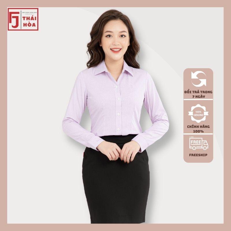 Áo sơ mi nữ Thái Hoà cống sở kẻ tăm caro đẹp cao cấp màu tím cotton 631-11-01