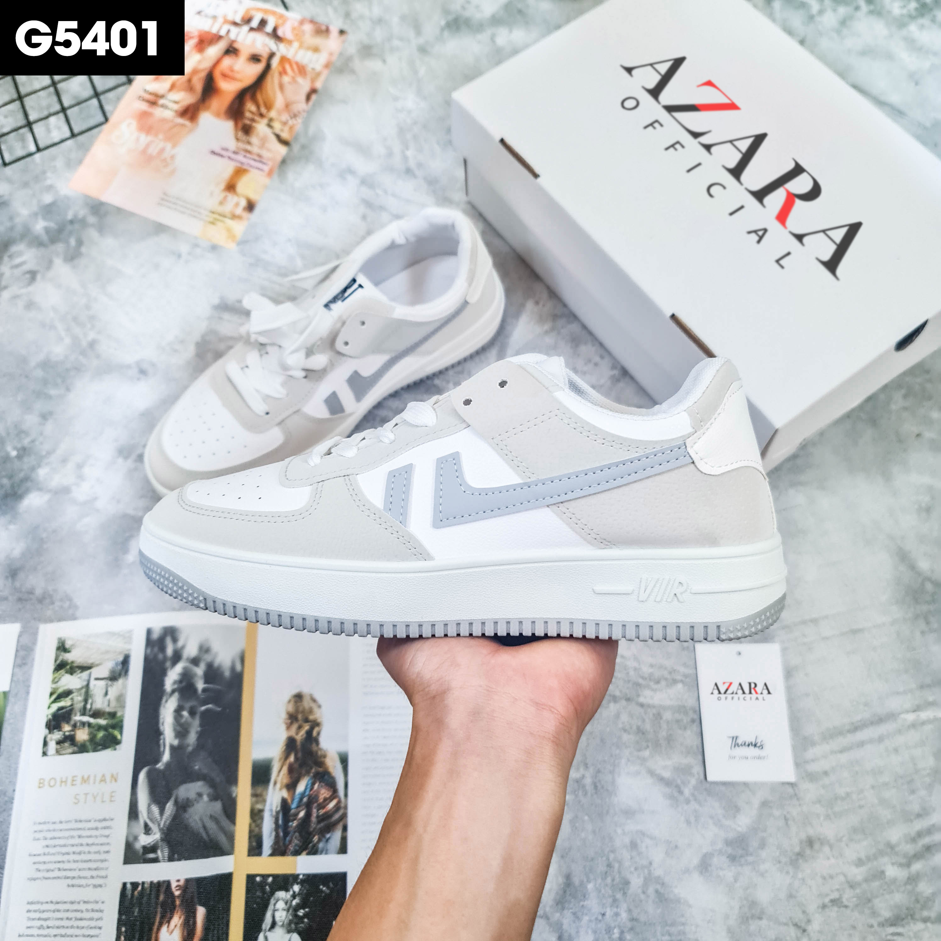 Giày Thể Thao Nam AZARA- Sneaker Màu Xám - Xanh, Giày Thiết Kế Thể Thao, Đế Nhẹ, Vải Thoáng Khí - G5401