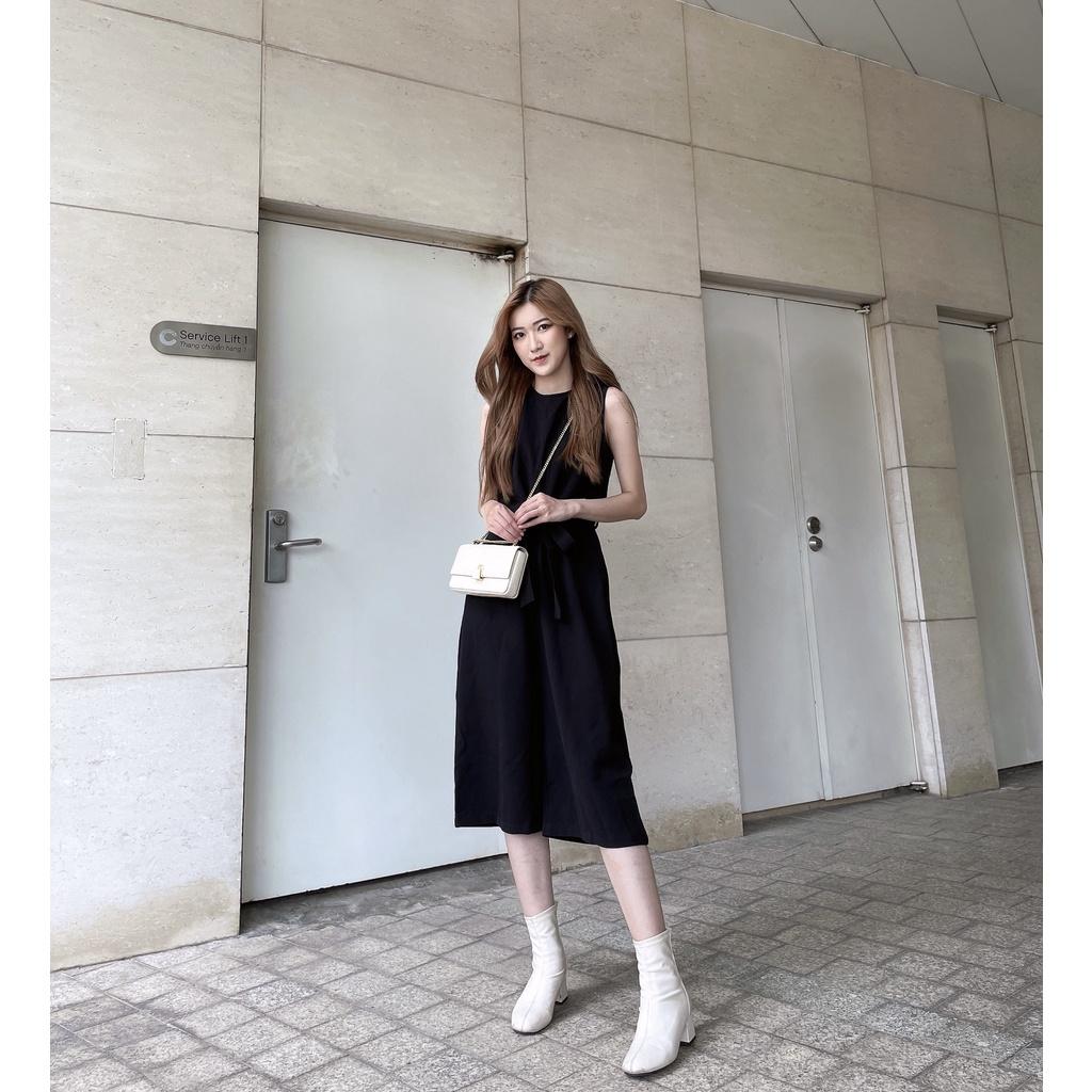 Jumpsuit, Cách Điệu Nhún Eo Có Nơ, Màu Đen - Lovadova 21O12C004