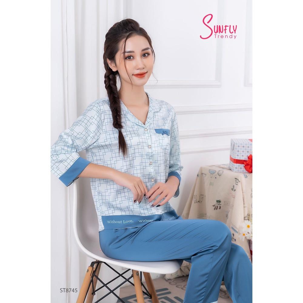 ST8745 BỘ PIJAMAS LỤA ÁO TAY LỠ QUẦN DÀI