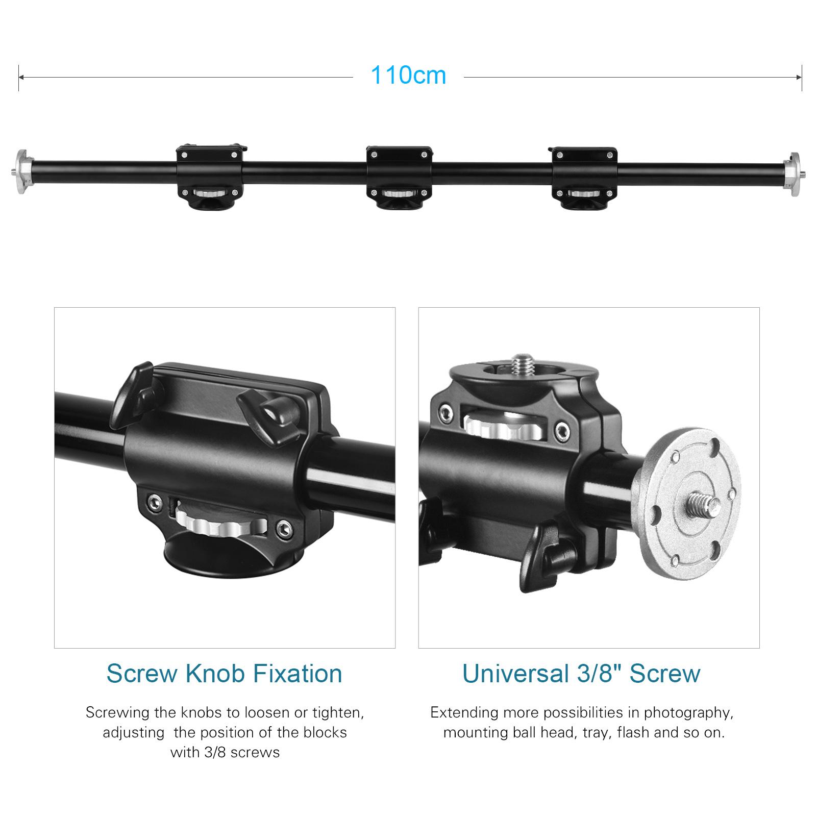 Chân máy 110cm / 43,3in Boom Chuyên nghiệp Chụp ảnh Ngang Thanh Mở rộng Gắn Hợp kim Nhôm với Vít 3/8 inch