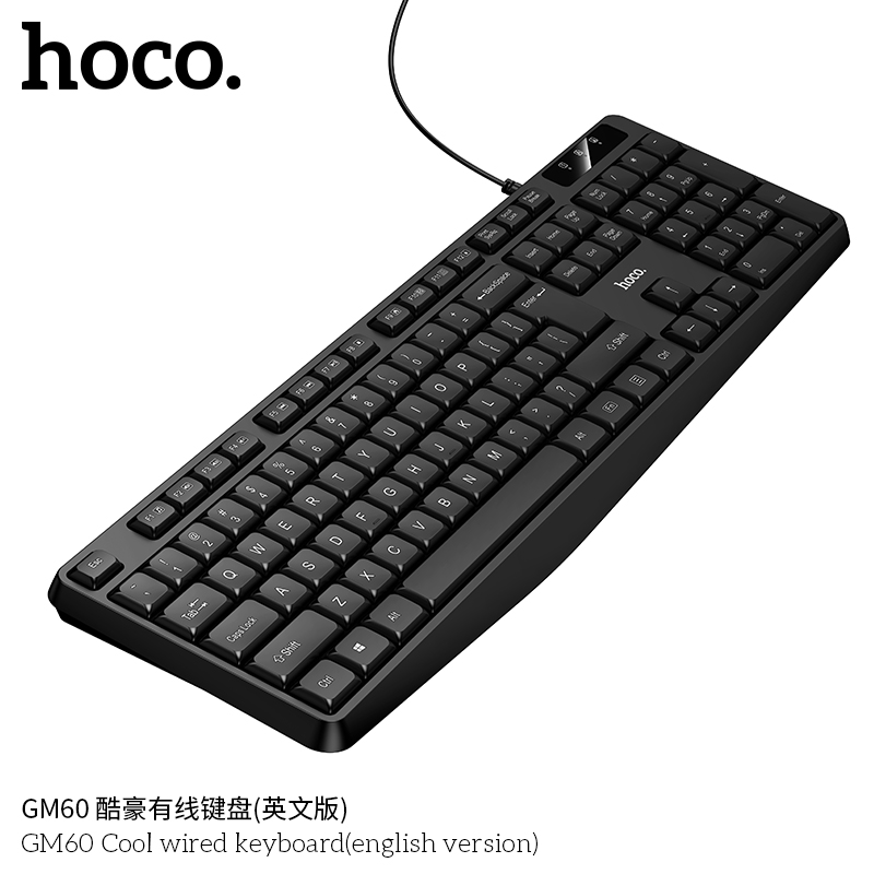 Bàn phím văn phòng có dây Hoco GM60 màu đen 104 phím tiêu chuẩn kết nối dây USB - Hàng chính hãng