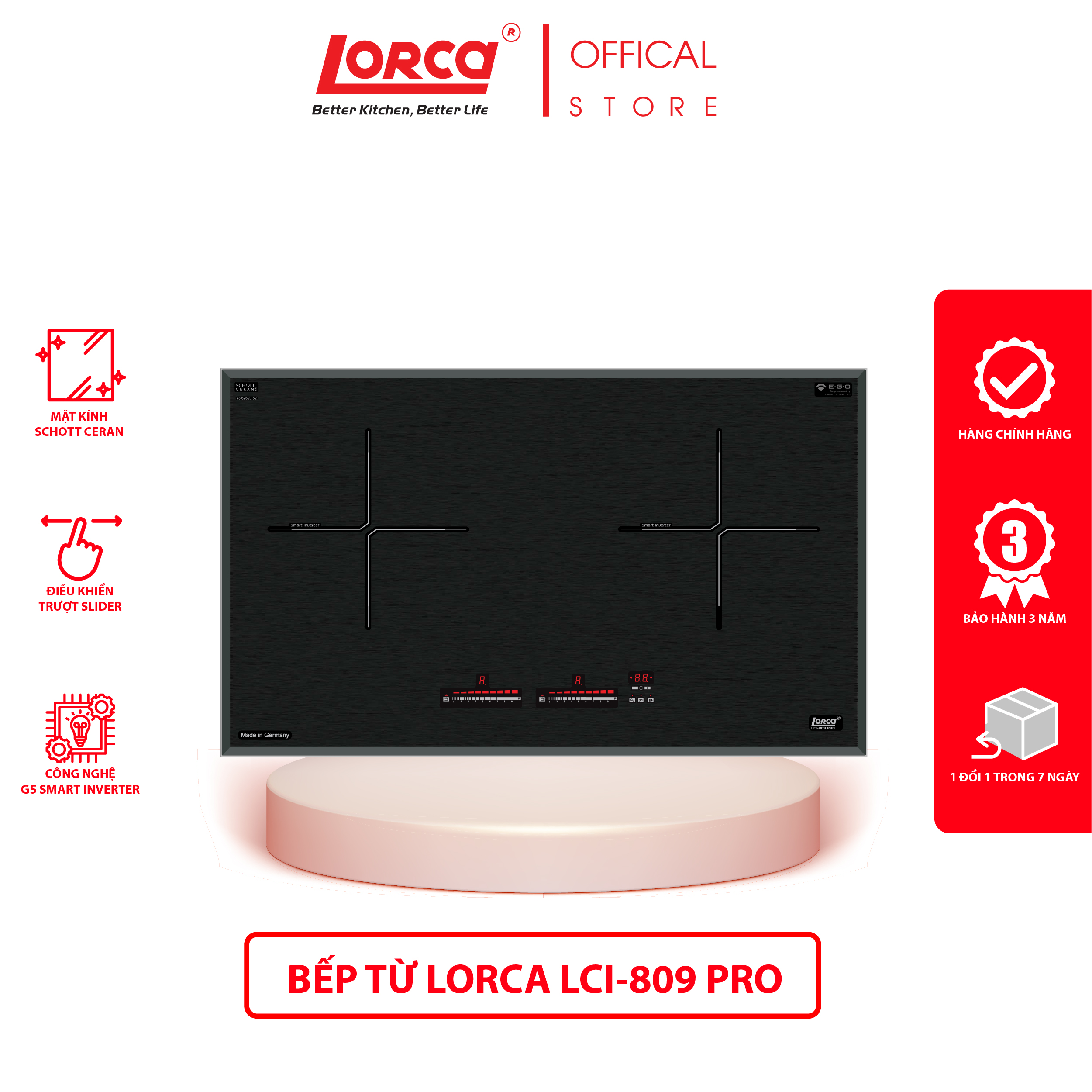 Bếp từ đôi LORCA LCI - 809 PRO - Hàng chính hãng nhập khẩu từ Đức, Cao cấp công nghệ SmartInverter