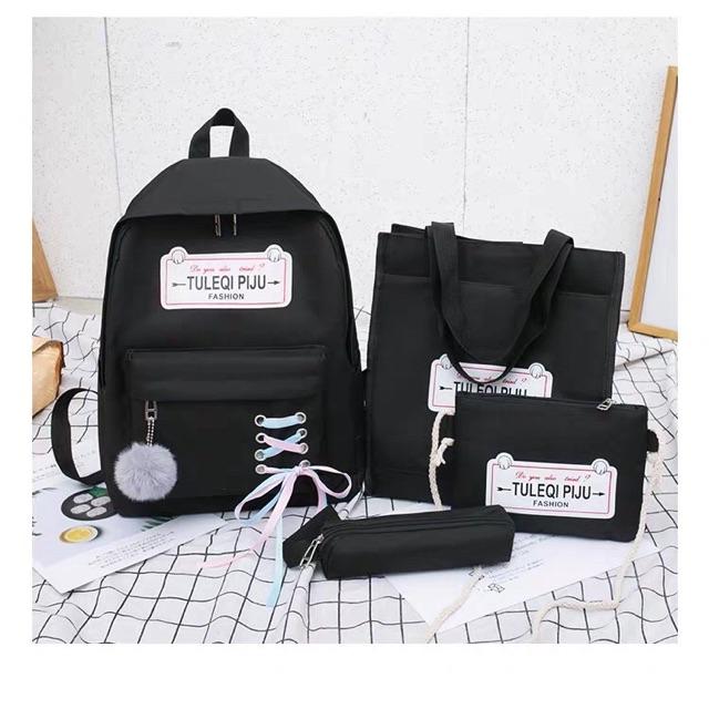 Balo thời trang, balo đi học, đựng laptop Set 4 món Balo kèm túi ví - TULEQI PIJU balo nữ vải đi học thời trang Cặp- Balo sinh viên học sinh đa năng