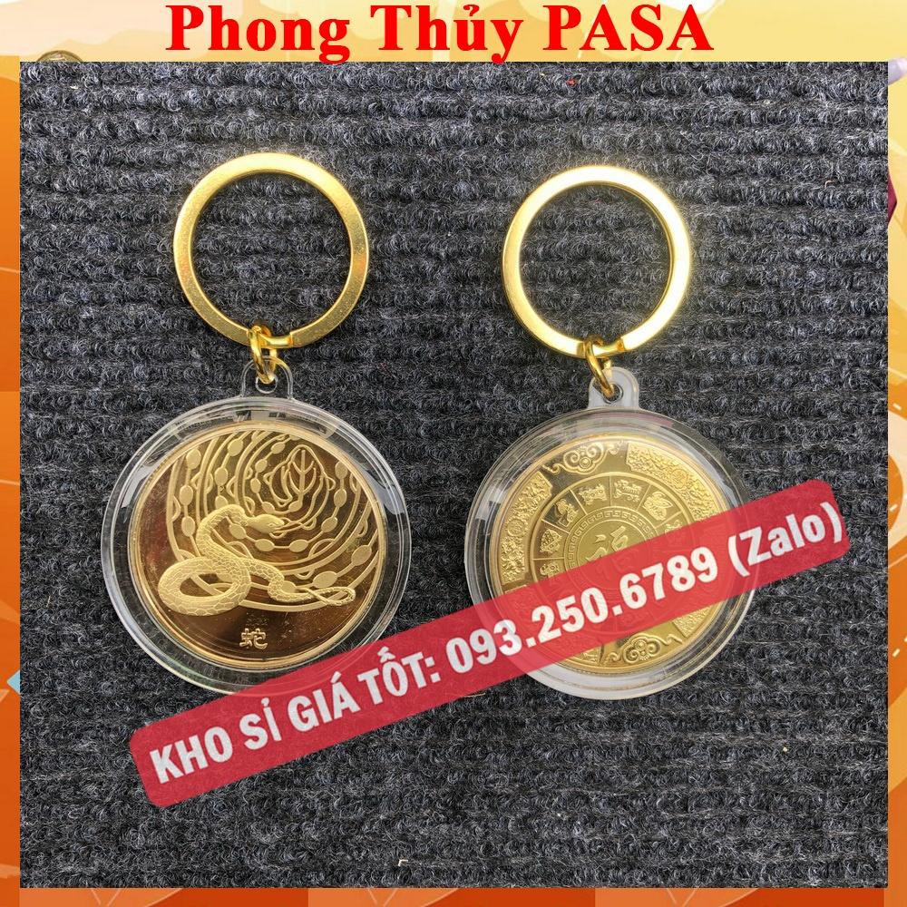 Móc Khóa Đồng Xu Khắc Hình 12 Con Giáp, Niken Mạ Vàng Phong Thủy - Ecoins