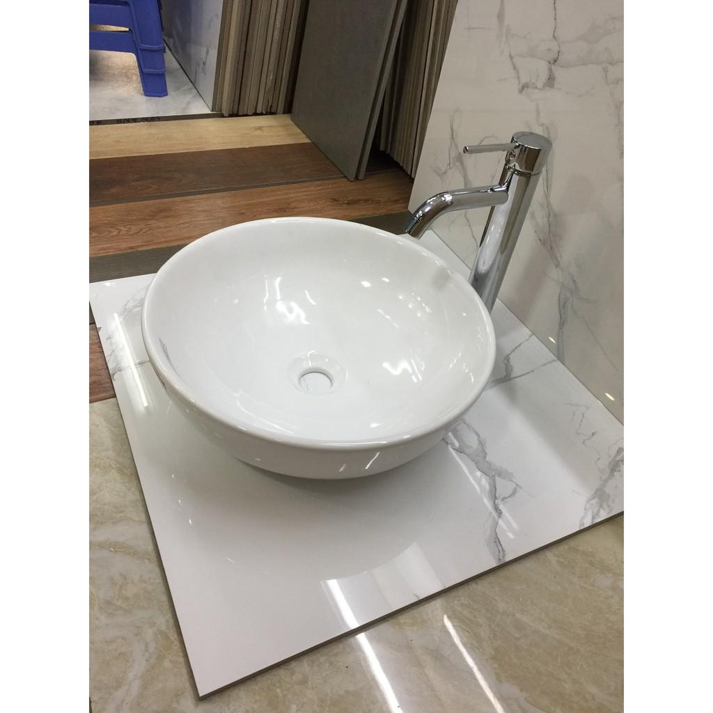 Combo chậu lavabo rửa mặt đặt bàn tròn và vòi nóng lạnh