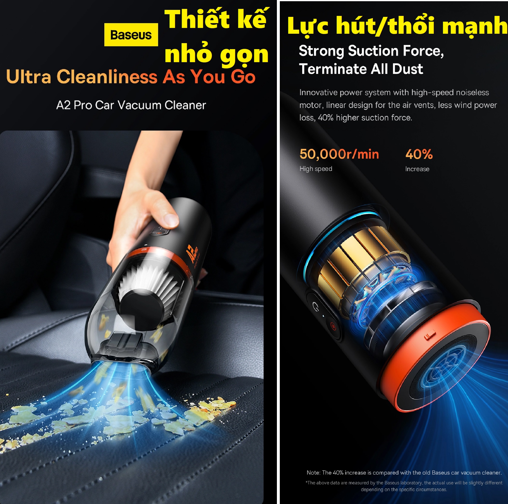 Máy hút bụi mini pin sạc dạng cầm tay 2 chế độ hút thổi Baseus A2 Pro Car Vacuum Cleaner A2Pro _ hàng chính hãng