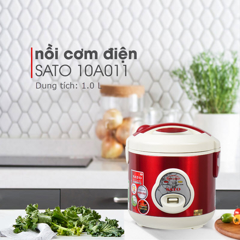 Nồi Cơm Điện SATO 10A011 1.0 Lít - Lòng nồi hợp kim nhôm phủ chống dính cao cấp, an toàn cho sức khỏe - Miễn phí vận chuyển toàn quốc Hàng chính hãng