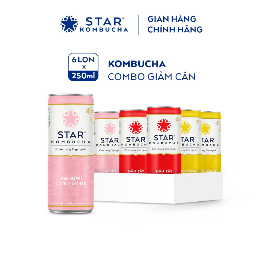 Lốc 6 lon trà lên men Star Kombucha mix 3 vị