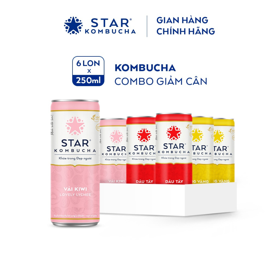 Lốc 6 lon trà lên men Star Kombucha mix 3 vị (250ml/lom)