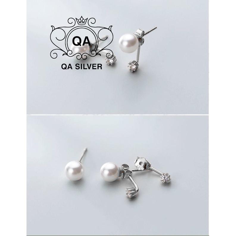 Khuyên tai bạc 925 ngọc trai giả bông trước sau nụ đá S925 PEARL Front-back Silver Earrings QA SILVER EA211101
