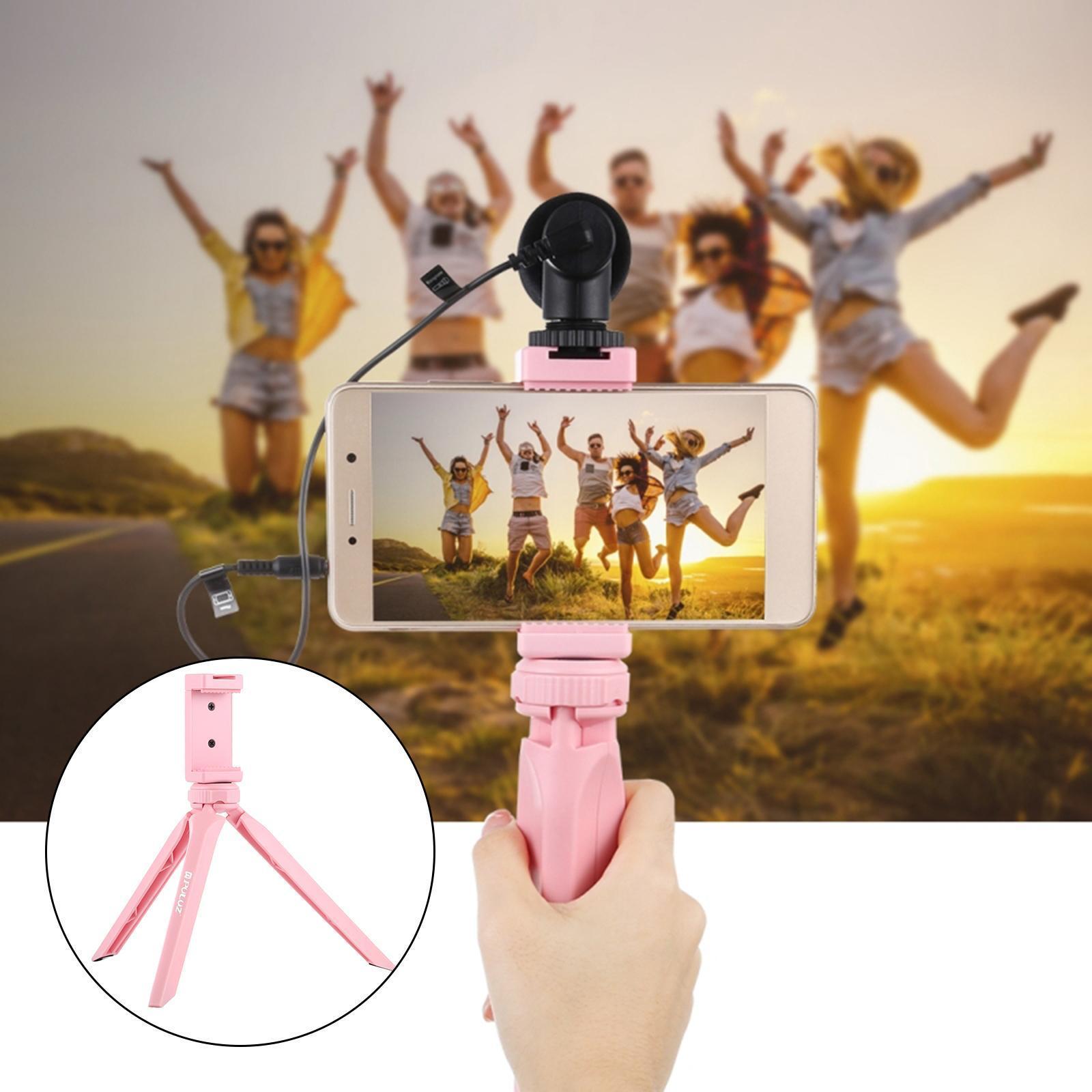 Mini Tripod Camera Mount Stand Mobile Phone Clamp Holder 1/4'' Pink