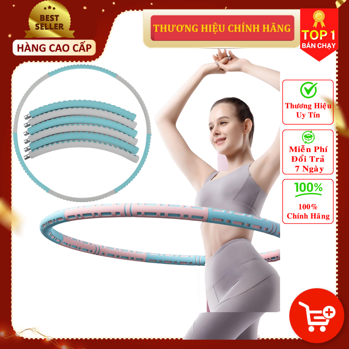 Vòng Lắc Eo Ống Thép Mọc Mút Xốp Lắp Ghép Cao Cấp Chính Hãng DoDoDios - Vòng Lắc Eo Giảm Mỡ Bụng Ống Thép Bọc Mút Xốp - Tùy Chỉnh Độ Nặng