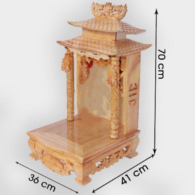 Bàn thờ thần tài mái chùa gỗ sồi  size 36 cm
