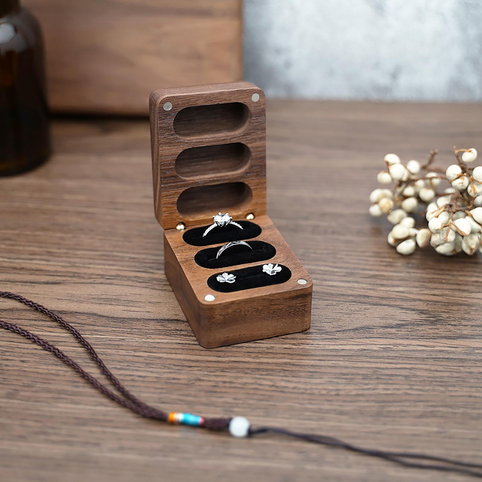 Wooden Jewelry Box Wedding Ceremony rings Bearer Box Travel Case Showcase