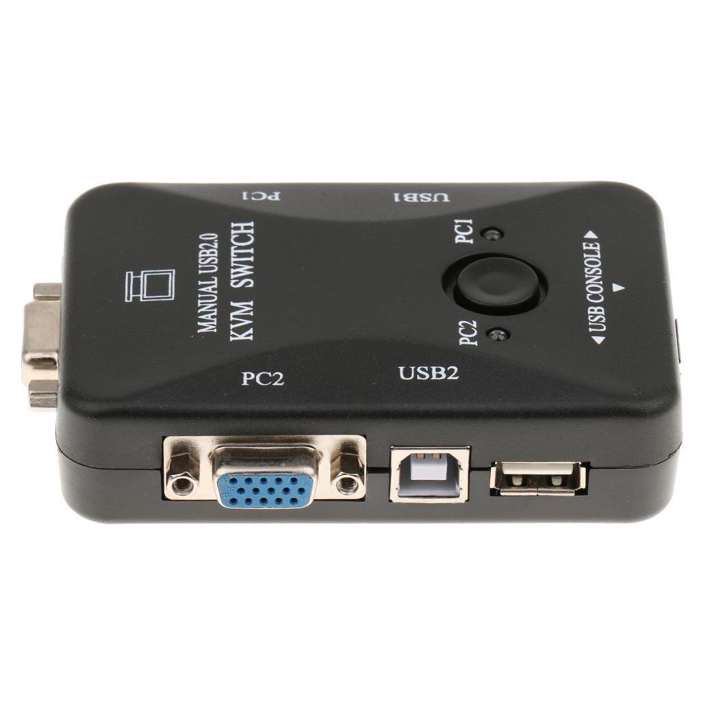 2 Port USB VGA KVM Switch with Cables Mouse Keyboard Monitor Plug & Play