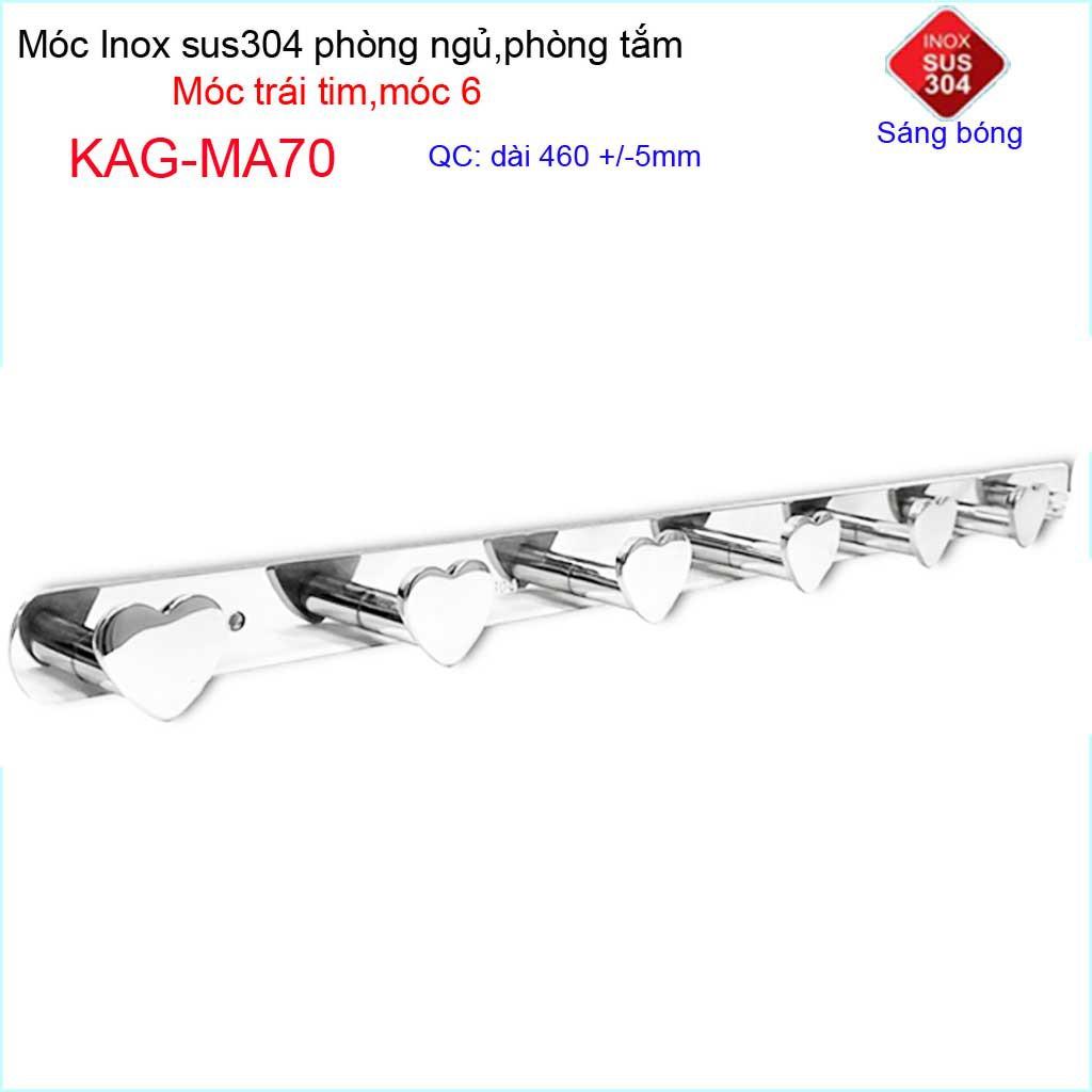 Móc treo quần áo inox 304 cao cấp dày, móc tim Kace 6 móc treo đồ nhà tắm KAG-MA70