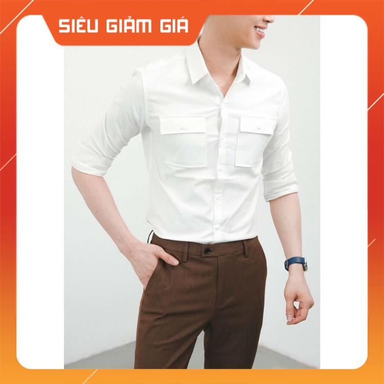 Áo Sơ Mi Nam Dài Tay Phối Túi Hộp Thời Trang