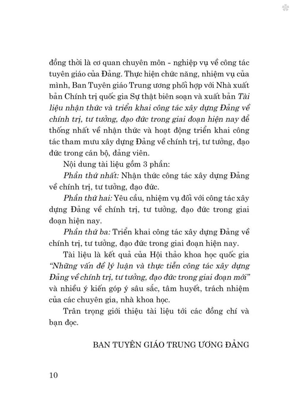 Tài liệu nhận thức và triển khai công tác xây dựng Đảng về chính trị, tư tưởng, đạo đức trong giai đoạn hiện nay - bản in 2024