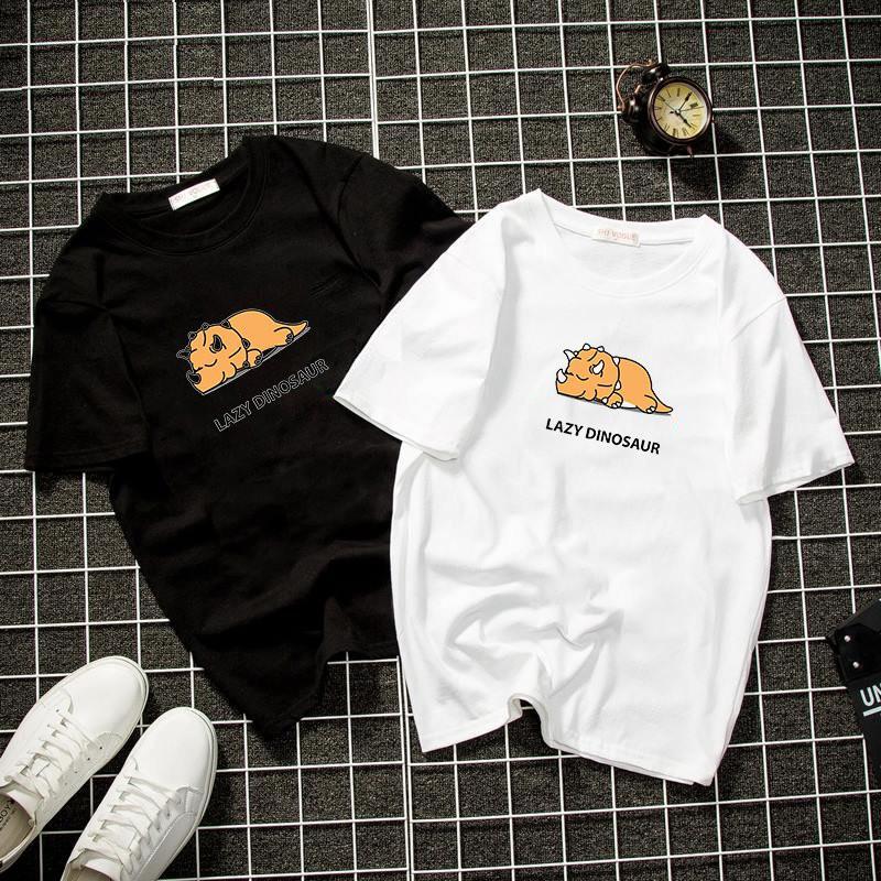 Áo thun unisex form rộng in lazy dinosaur vải dày mịn 2019T1154