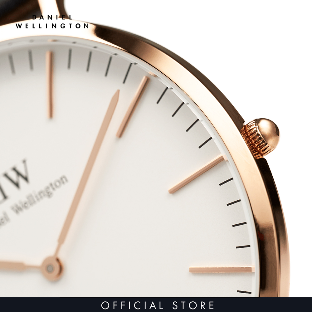 Đồng hồ Nam, Nữ Daniel Wellington dây da - Classic Durham mặt trắng - vỏ vàng hồng