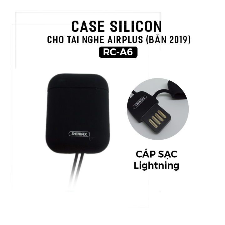 Case silicon Remax RC-A6 cho tai nghe Airplus (bản 2019), Airpod kèm cáp sạc - Hàng nhập khẩu