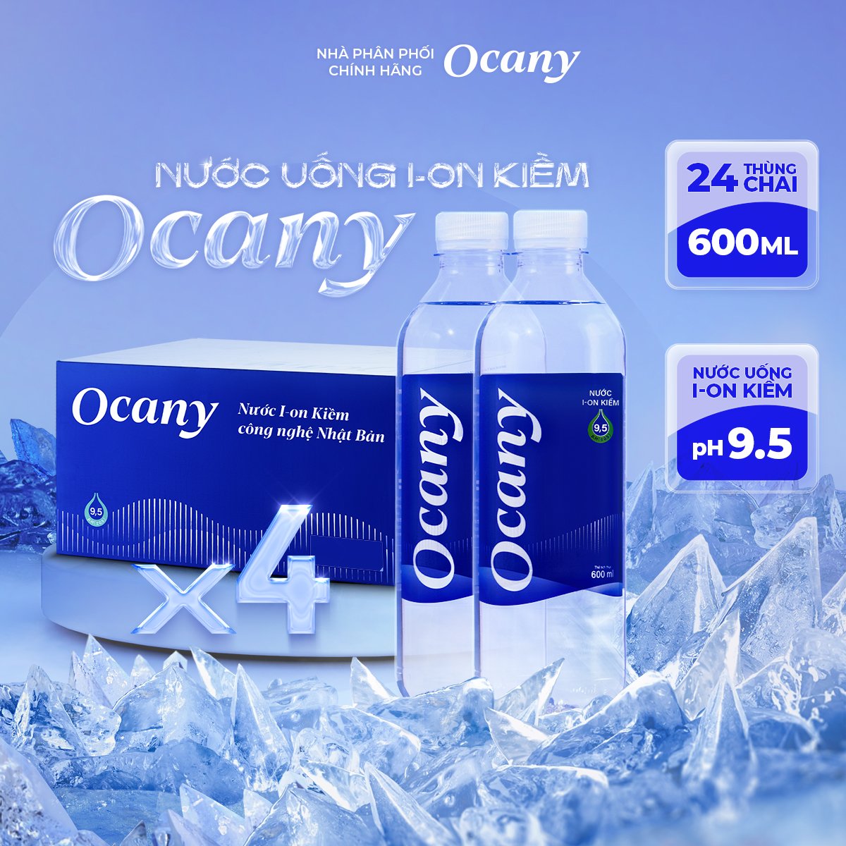 Combo 4 thùng 24 chai nước ion kiềm Ocany chai 600ml