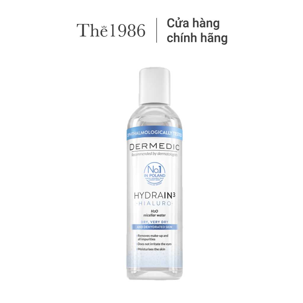 Nước tẩy trang Dermedic 2 in 1 cho da khô cấp ẩm HA Hydrain3 Hialuro Micellar Water H2O 200 ml