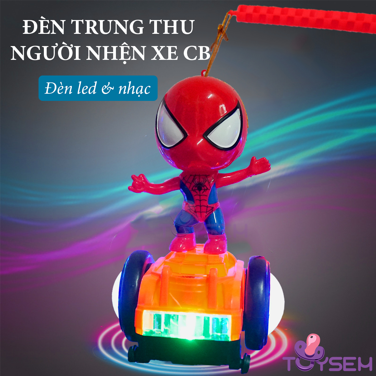 Đồ chơi đèn trung thu người nhện lái xe cân bằng xoay 360 độ có đèn và nhạc vui tai - Quà tặng đồ chơi trung thu cho bé