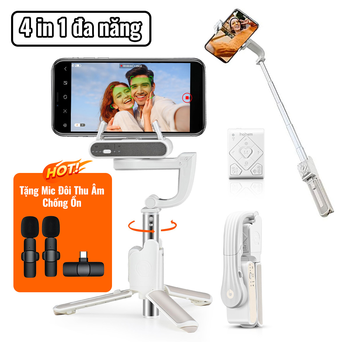 Cây quay video chống rung, chụp hình selfie 4 trong 1, tay cầm 1 trục ổn định Isteady Q có gimbal tracking AI 360, hàng chính hãng