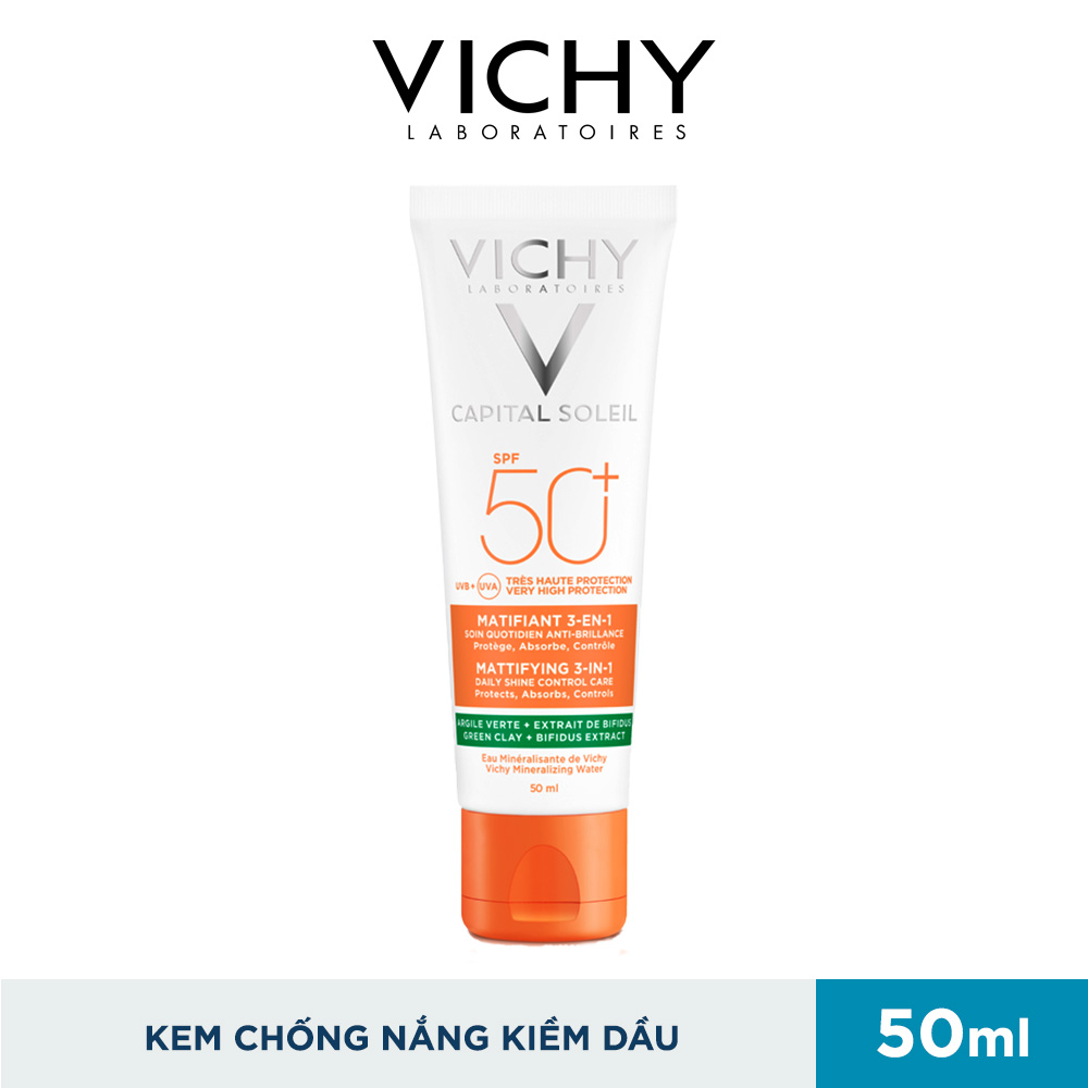 Kem Chống Nắng Vichy Capital Soleil Mattifying 3 in 1 Chống Ô Nhiễm Và Bụi Mịn Hàng Ngày SPF50+ Chống Tia UVA UVB 50ml