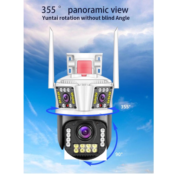 Camera an ninh 3 ống kính 10X Zoom WiFi PTZ đàm thoại hai chiều tự động theo dõi, màu sắc, tầm nhìn ban đêm - Hàng nhập khẩu