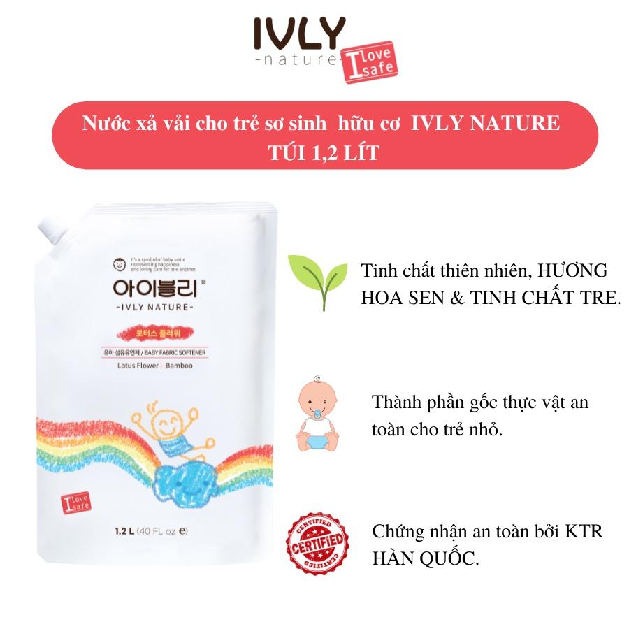 Combo nước giặt và nước xả vải hữu cơ IVLY NATURE hương hoa sen và tinh chất tre dạng túi dung tích 1200ml